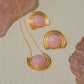 18K gold round shape with textured gemstone design light luxury noble necklace