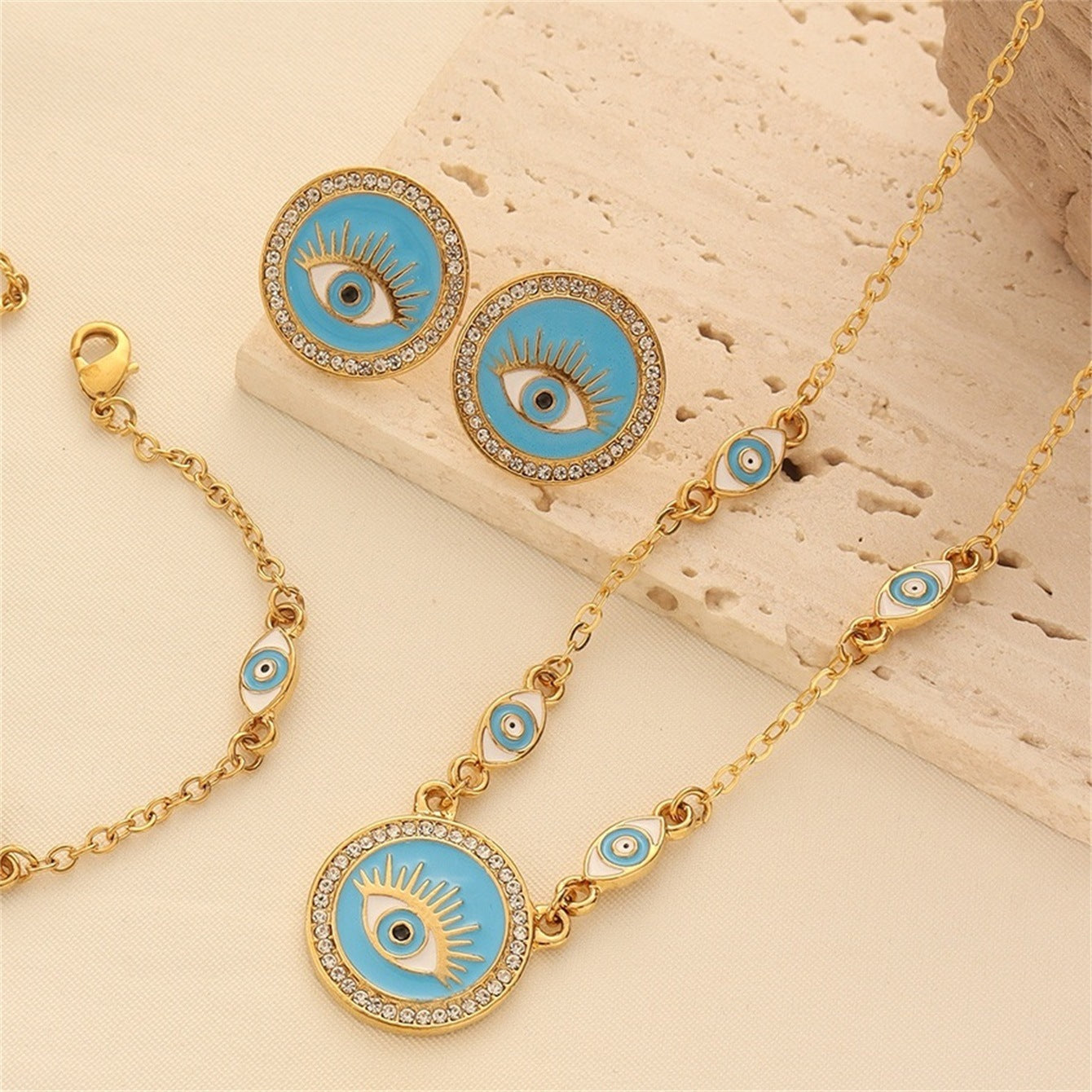 Bohemian Evil Eye Necklace, Bracelet and Earring Set