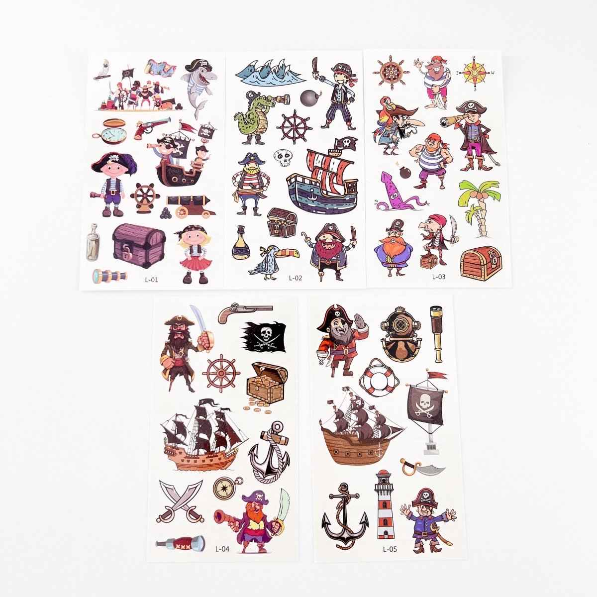 Cartoon Pirate Temporary Tattoos – 10 Sheets