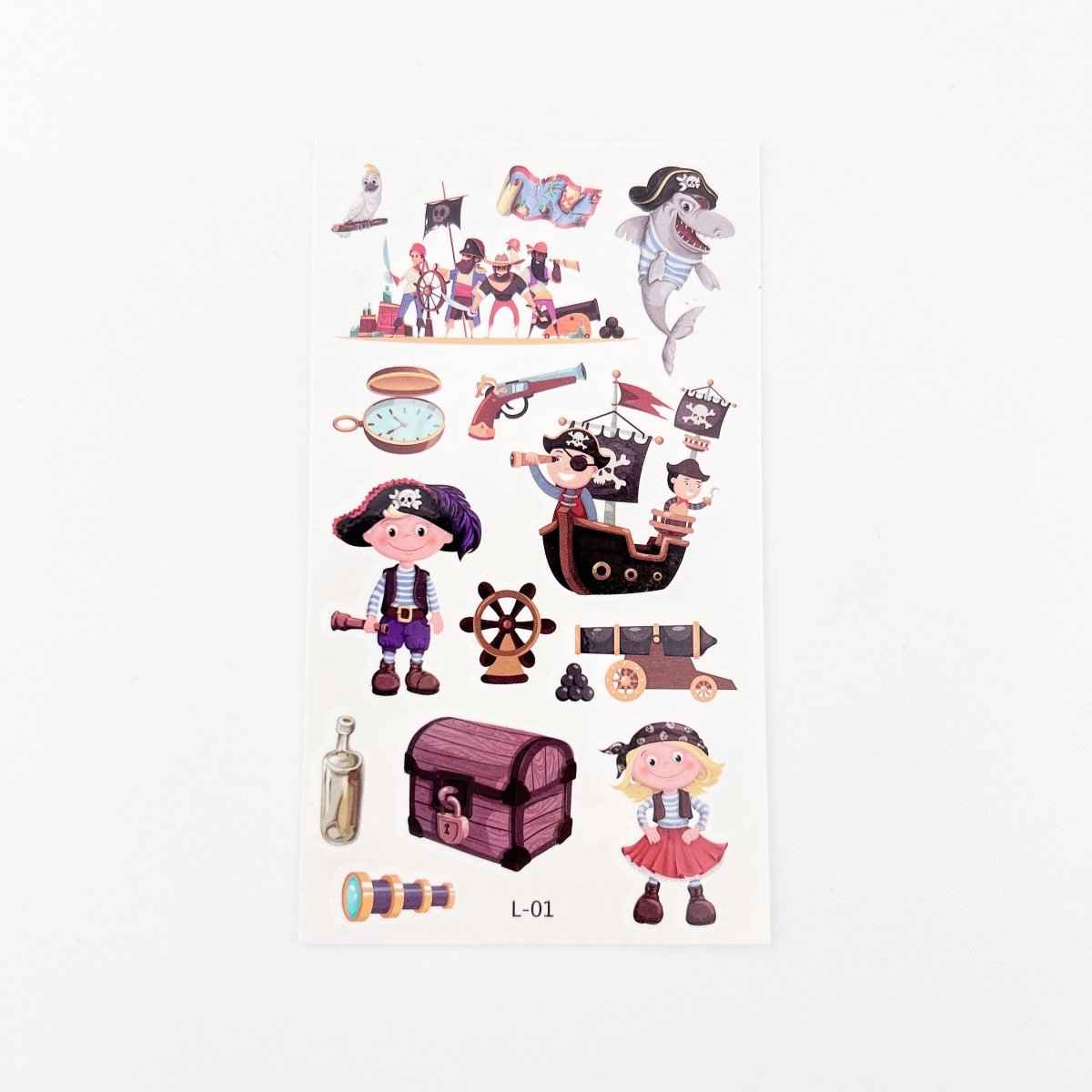 Cartoon Pirate Temporary Tattoos – 10 Sheets