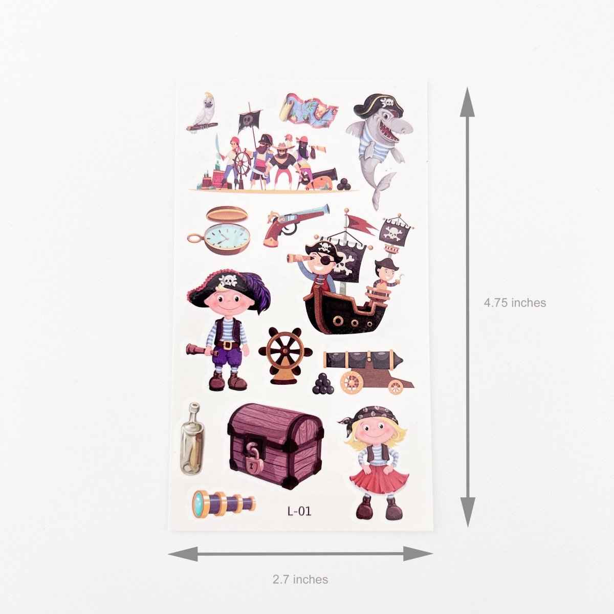 Cartoon Pirate Temporary Tattoos – 10 Sheets