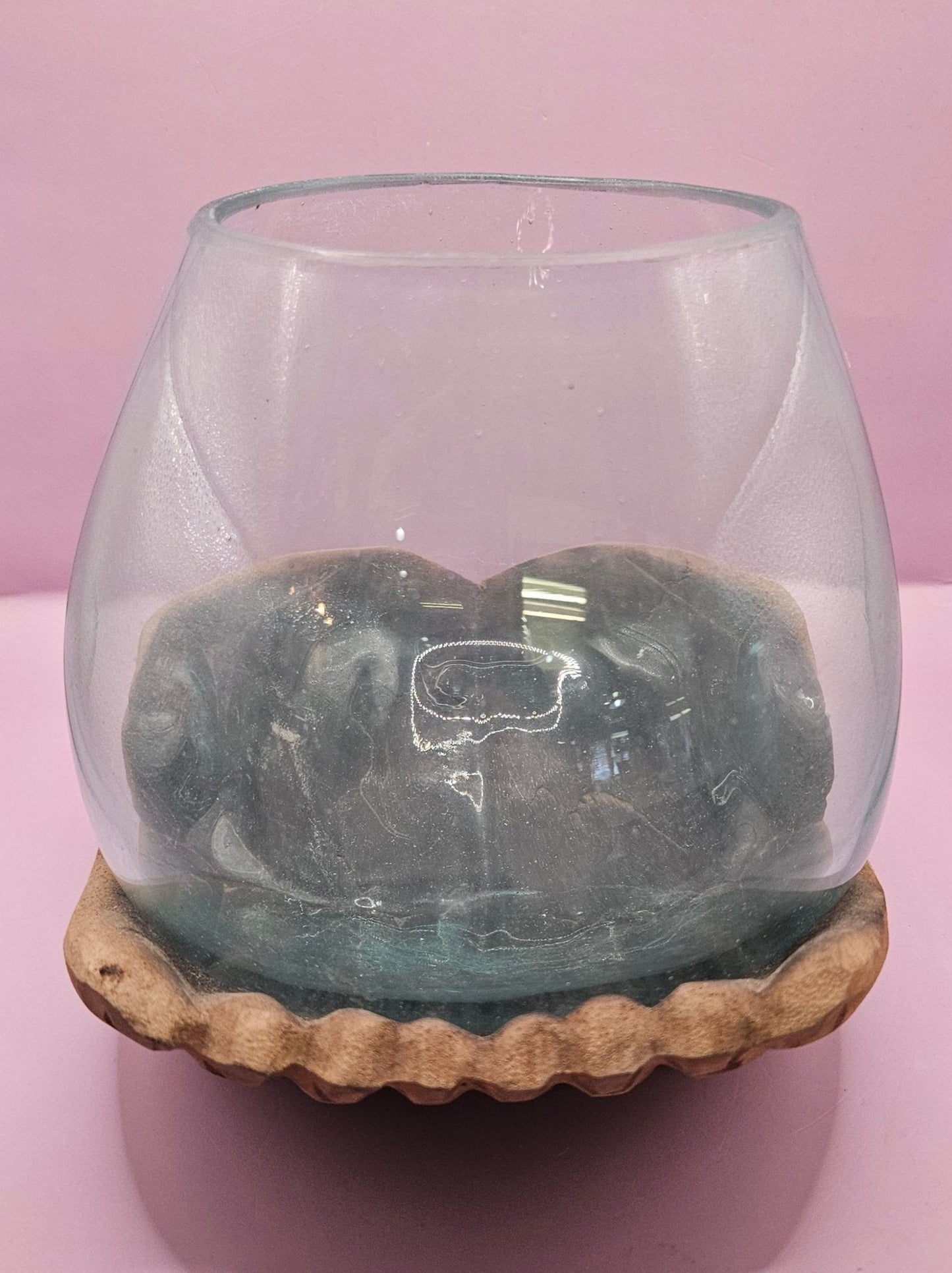 Carved Wooden Hand and Molten Glass Terrarium