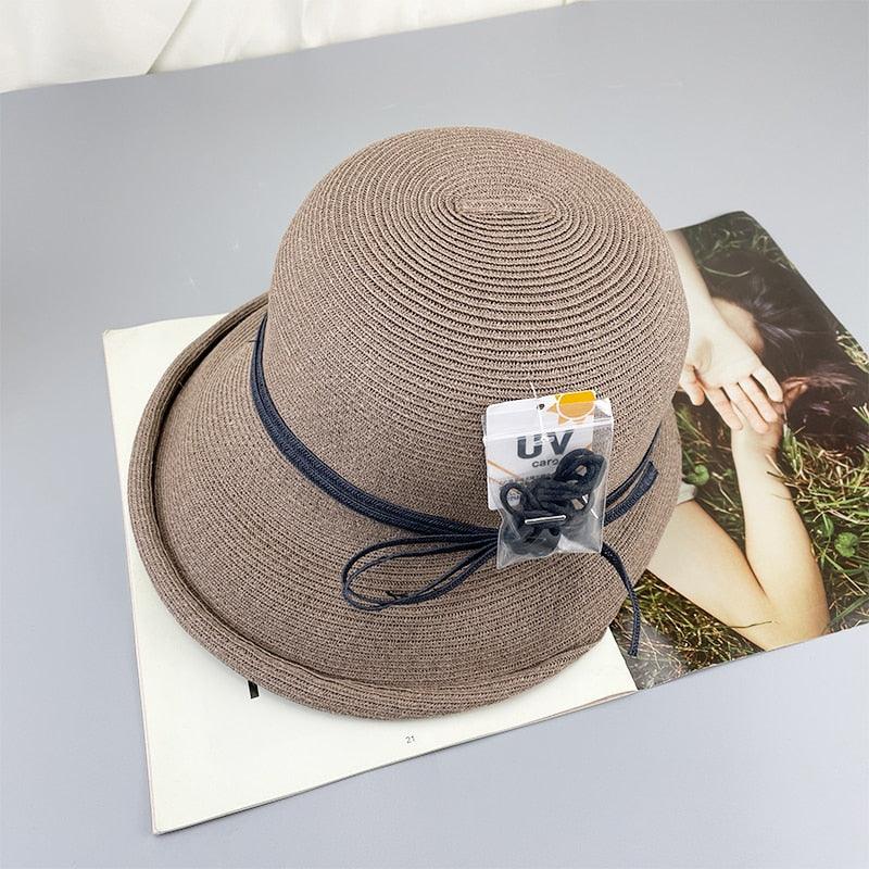 Classic Foldable Straw Beach Hat with Ribbon