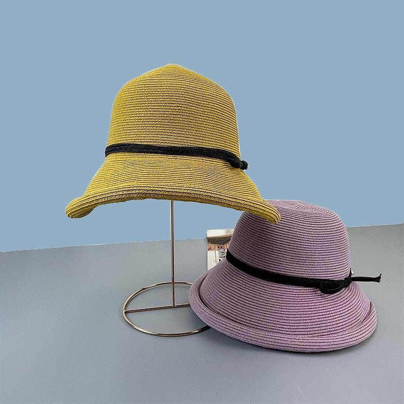 Classic Foldable Straw Beach Hat with Ribbon