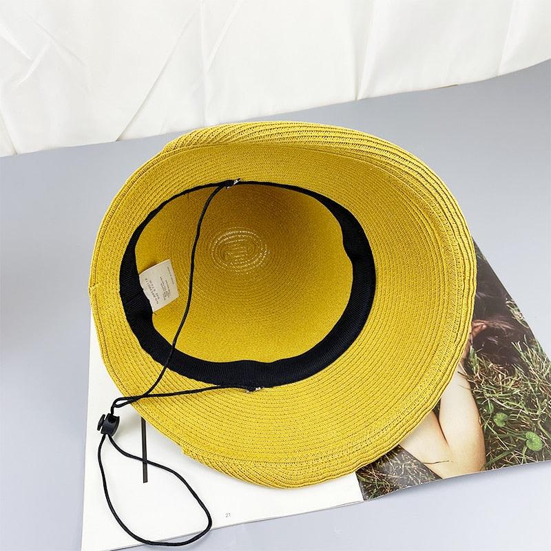Classic Foldable Straw Beach Hat with Ribbon