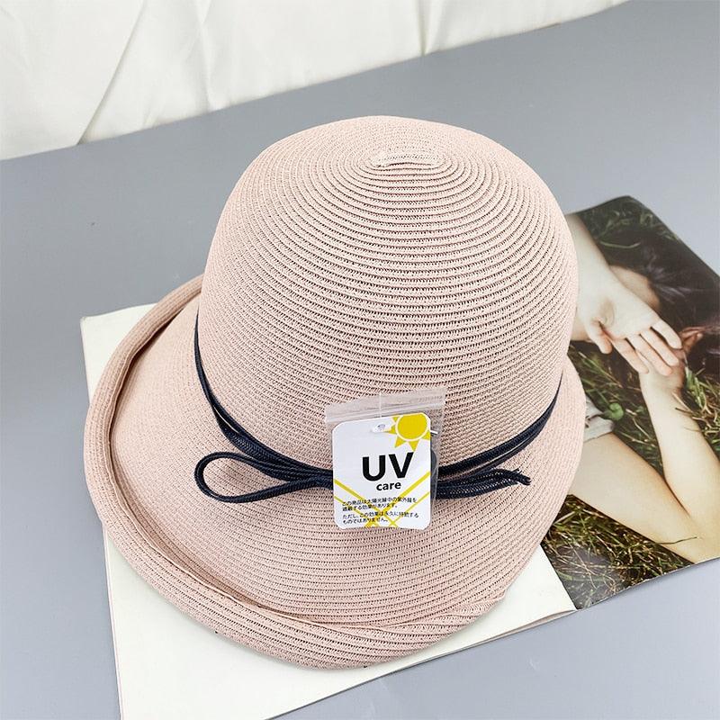 Classic Foldable Straw Beach Hat with Ribbon