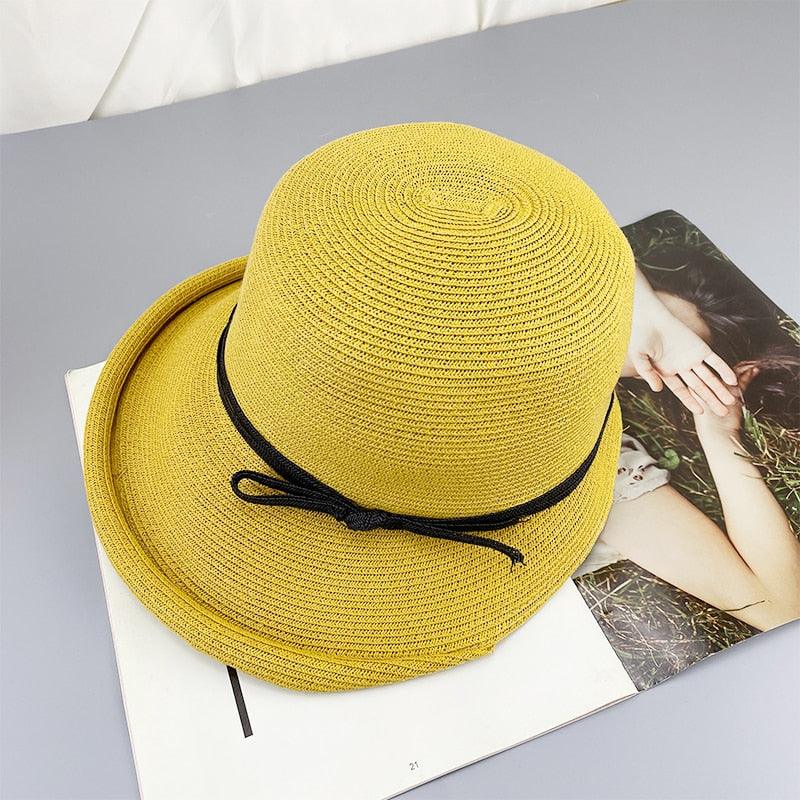 Classic Foldable Straw Beach Hat with Ribbon