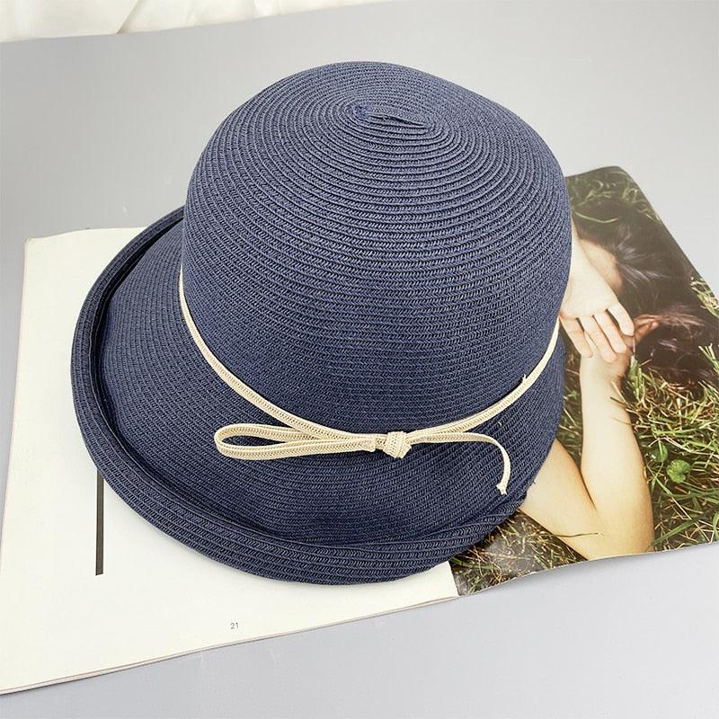 Classic Foldable Straw Beach Hat with Ribbon