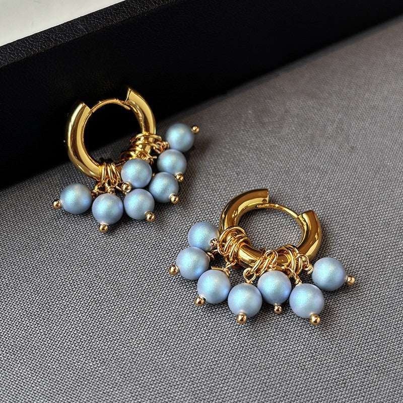 Freshwater Pearl Set: Iridescent Blue Pearl Necklace, Bracelet, and Hoop Earrings