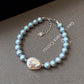 Freshwater Pearl Set: Iridescent Blue Pearl Necklace, Bracelet, and Hoop Earrings