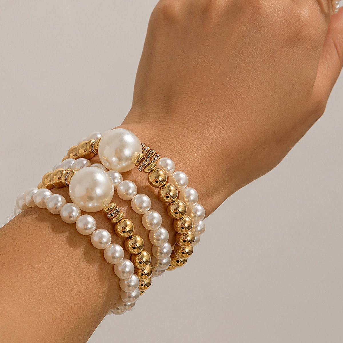 18k gold bow pearl beaded bracelet