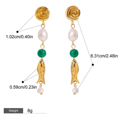 18K goldfish-shaped earrings with pearl design