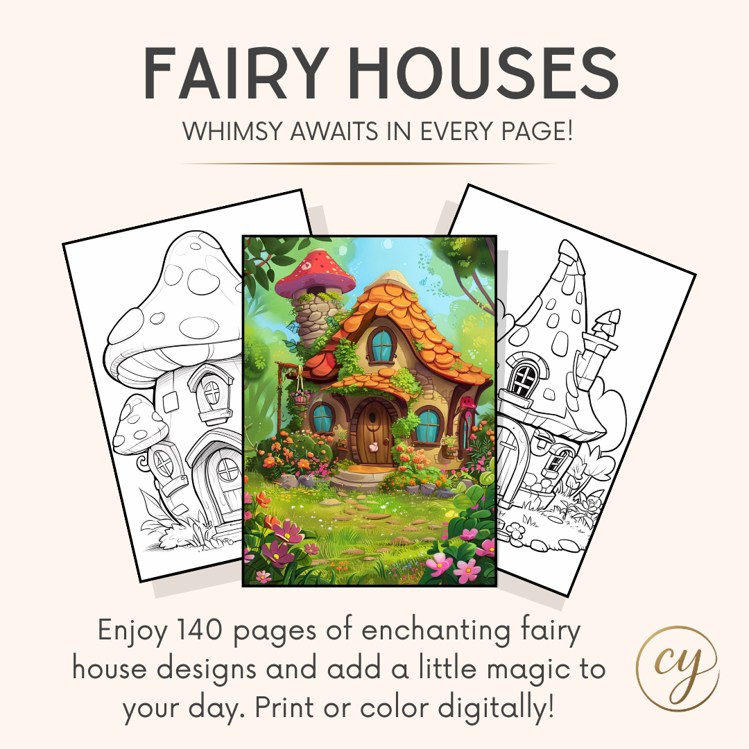 140 Fairy House Coloring Pages – Printable PDF Digital Download
