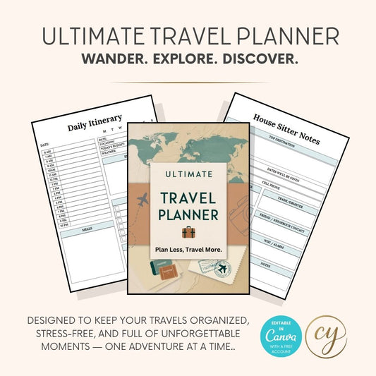 Ultimate Travel Planner – 33 Pages, Printable & Canva Editable CYDesignStudio
