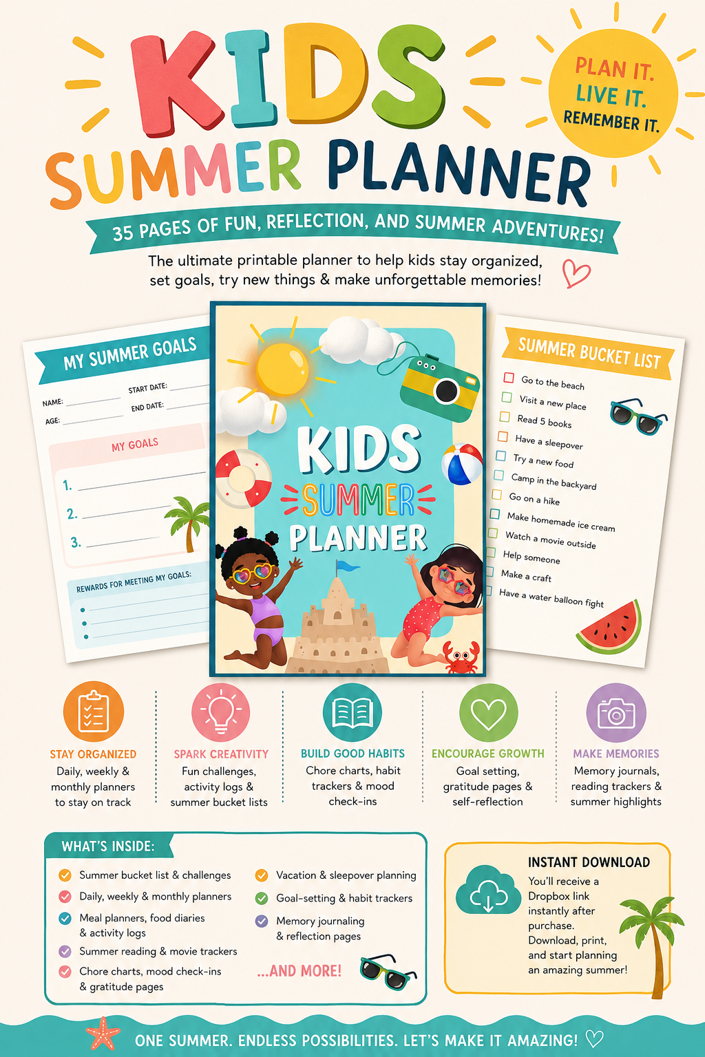 Kids Summer Planner – 35-Page Printable PDF for Ages 6–12