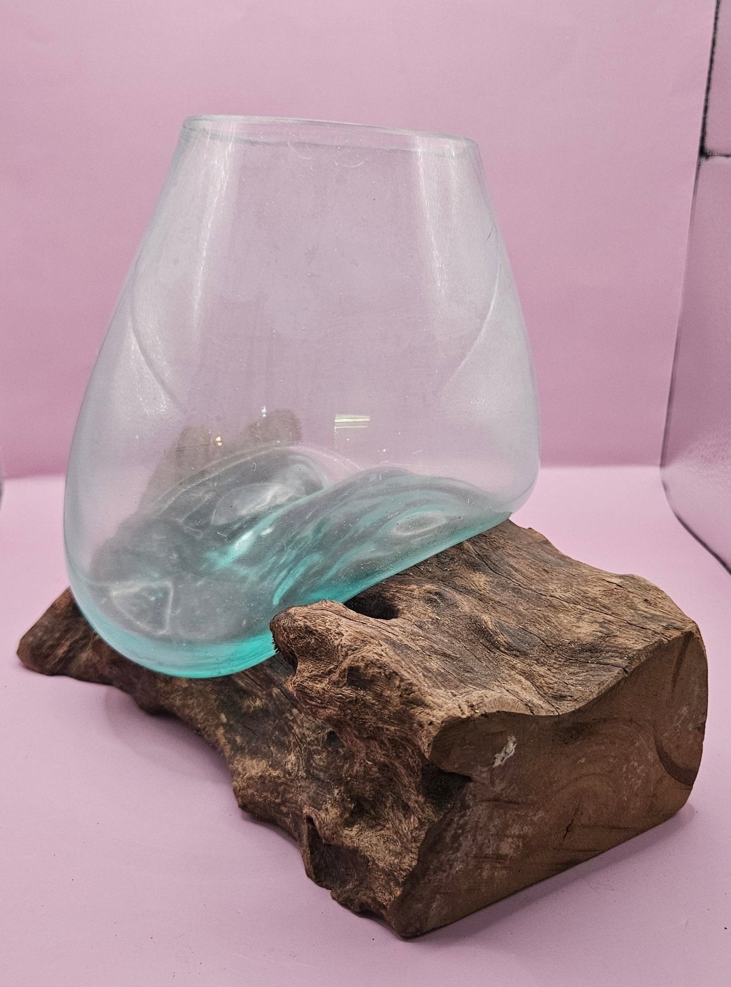 Small/Medium Teak Root Driftwood and Molten Glass Terrarium- Single Globe