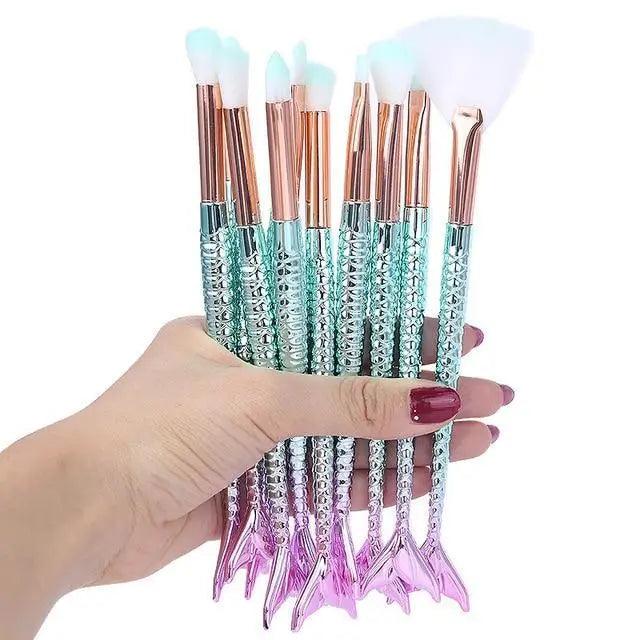 Makeup Brushes Kit Natural Tool Pencil Cosmetics Foundation Artist Mermaid Highlighter Face Set Of Bronzer Eyeshadow Lip