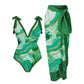 Vintage Print Colorblock Beach One-Piece Swimsuit Swiming Suit 2022 Luxury Shorts Bourkini Swimwear Women With Cover Up Mermaid Quake