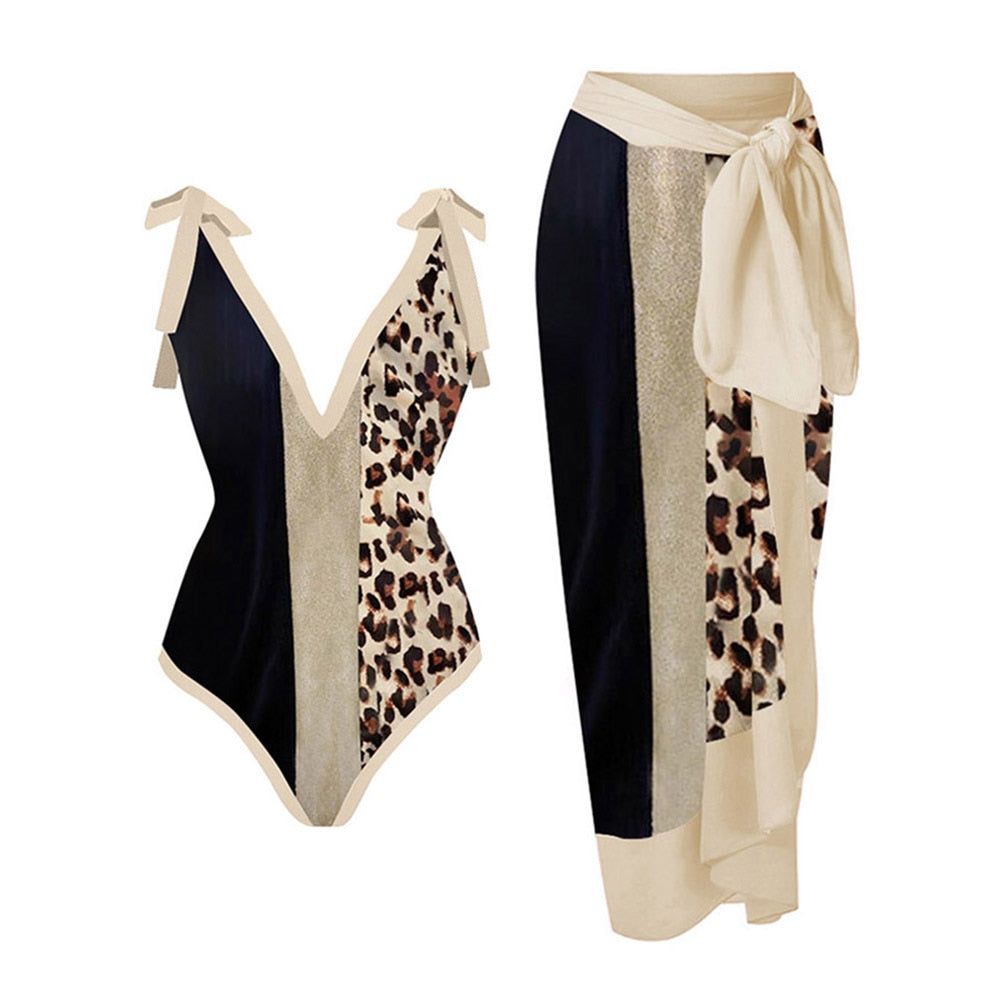 Vintage V-Neck Leopard Colorblock Print Single Piece Micro Monokini Sexy Swimsuit String Bathing Suits 2022 Luxury White Boho Mermaid Quake