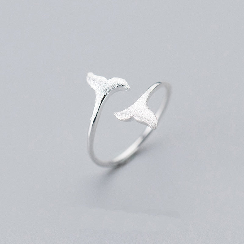 925 Sterling Silver Ring Mermaid Tail Ring Whale Opening Adjustable Rings