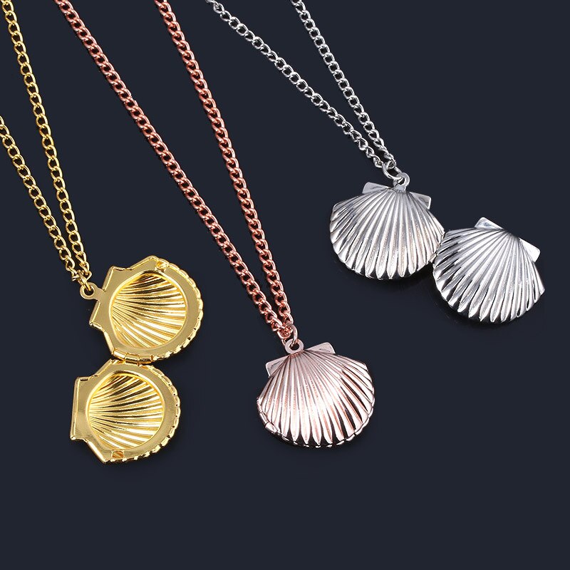Openable Mermaids Photo Locket Shell Pendant Necklaces For Women Kids Jewelry Collares Mermaid Choker Necklace Souvenir Gift Mermaid Quake