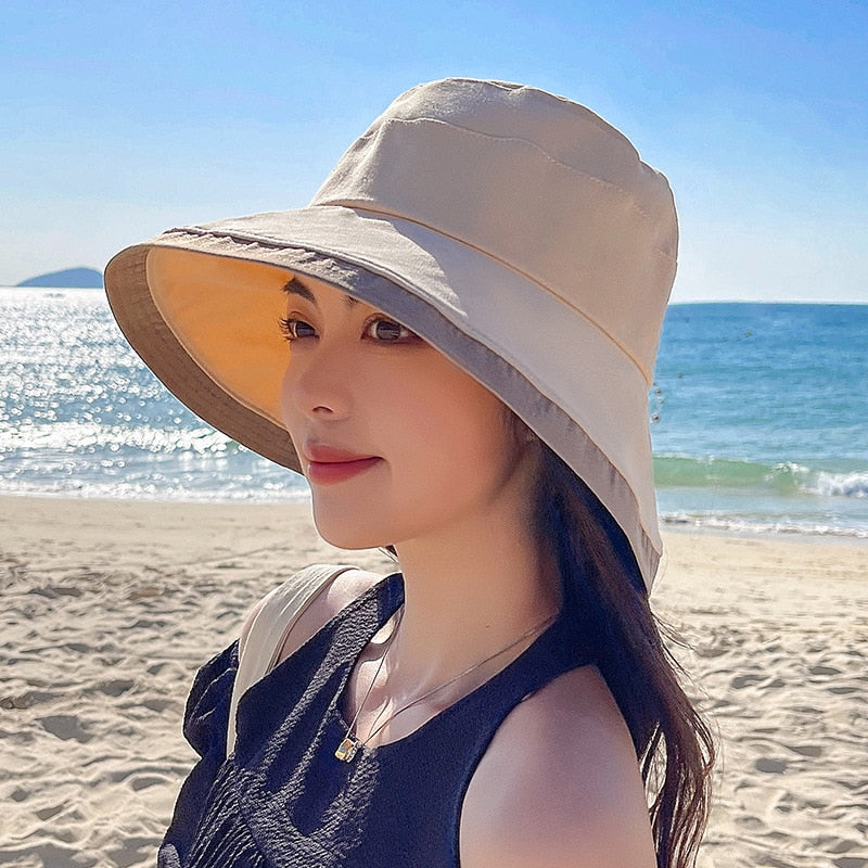 Summer Women bow tie fashion wide Large brim Sun Hat outdoor beach fisherman cap UV proof sun protection hat bucket hat Mermaid Quake