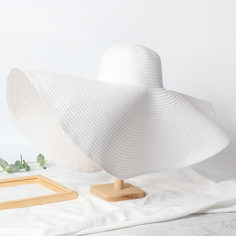 Summer 25cm Large Wide Brim Foldable Sun Hats For Women Oversized Sun Shade Hat Travel Straw Hat Lady UV Protection Beach Hat Mermaid Quake