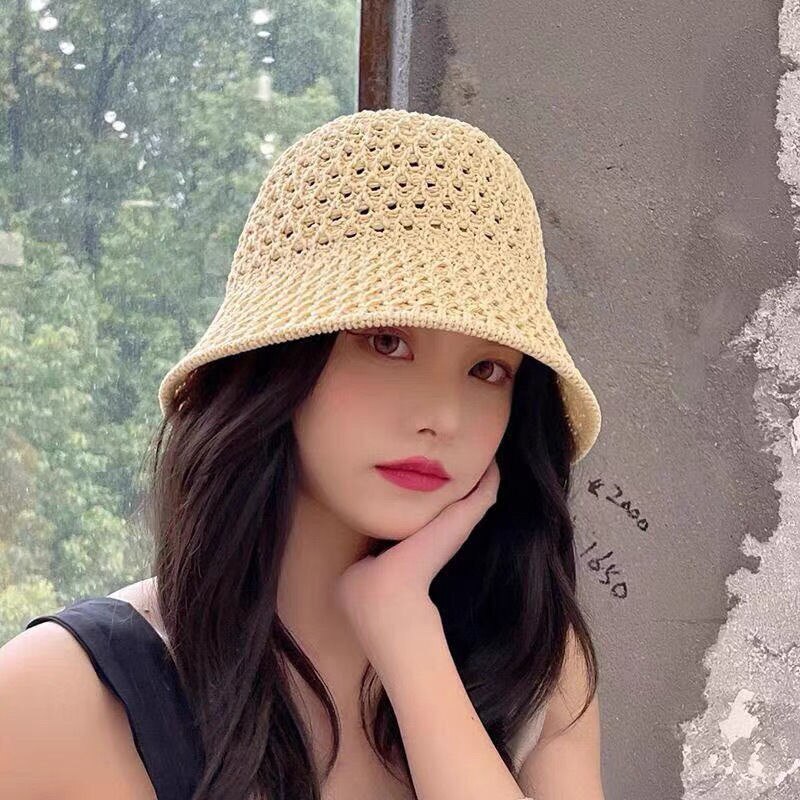 Handmade Crochet Floppy Hats Collapsible Dome Bucket Hat Hollow Out Solid Color Beach Caps Simplicity Soft Women Hat Mermaid Quake