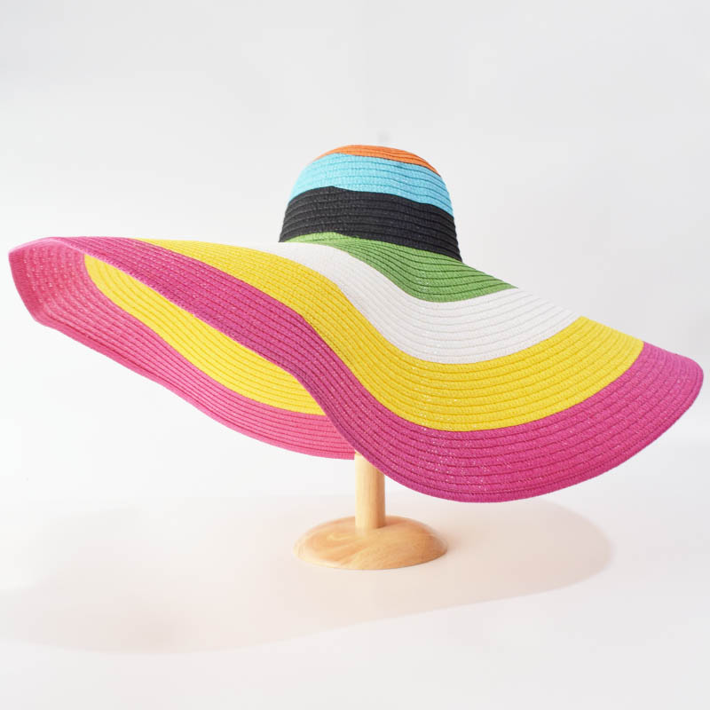 Summer 25cm Large Wide Brim Foldable Sun Hats For Women Oversized Sun Shade Hat Travel Straw Hat Lady UV Protection Beach Hat Mermaid Quake